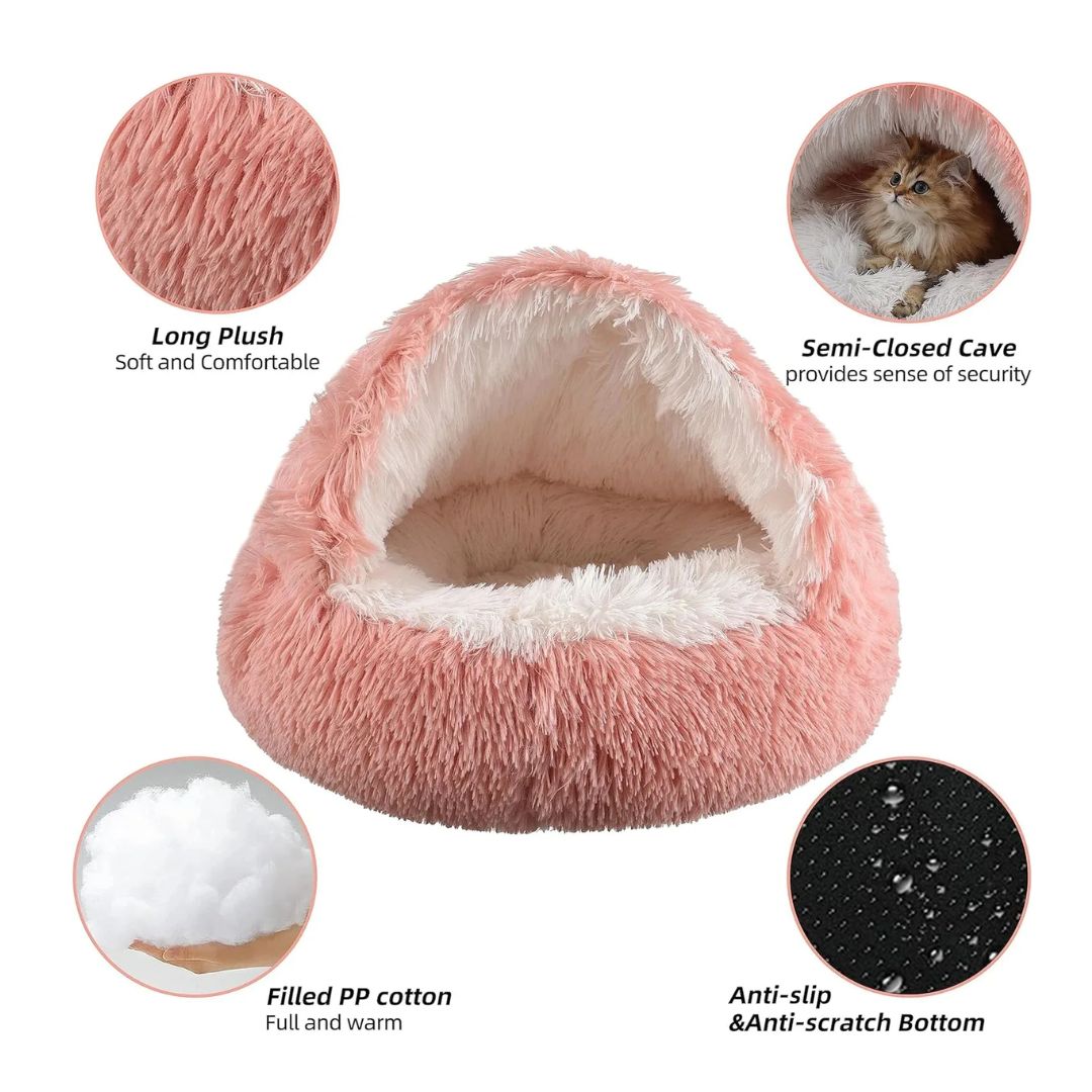 Soft Cat Cave Bed - 2 in 1 Pet Sleeping Cushion