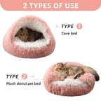 Soft Cat Cave Bed - 2 in 1 Pet Sleeping Cushion