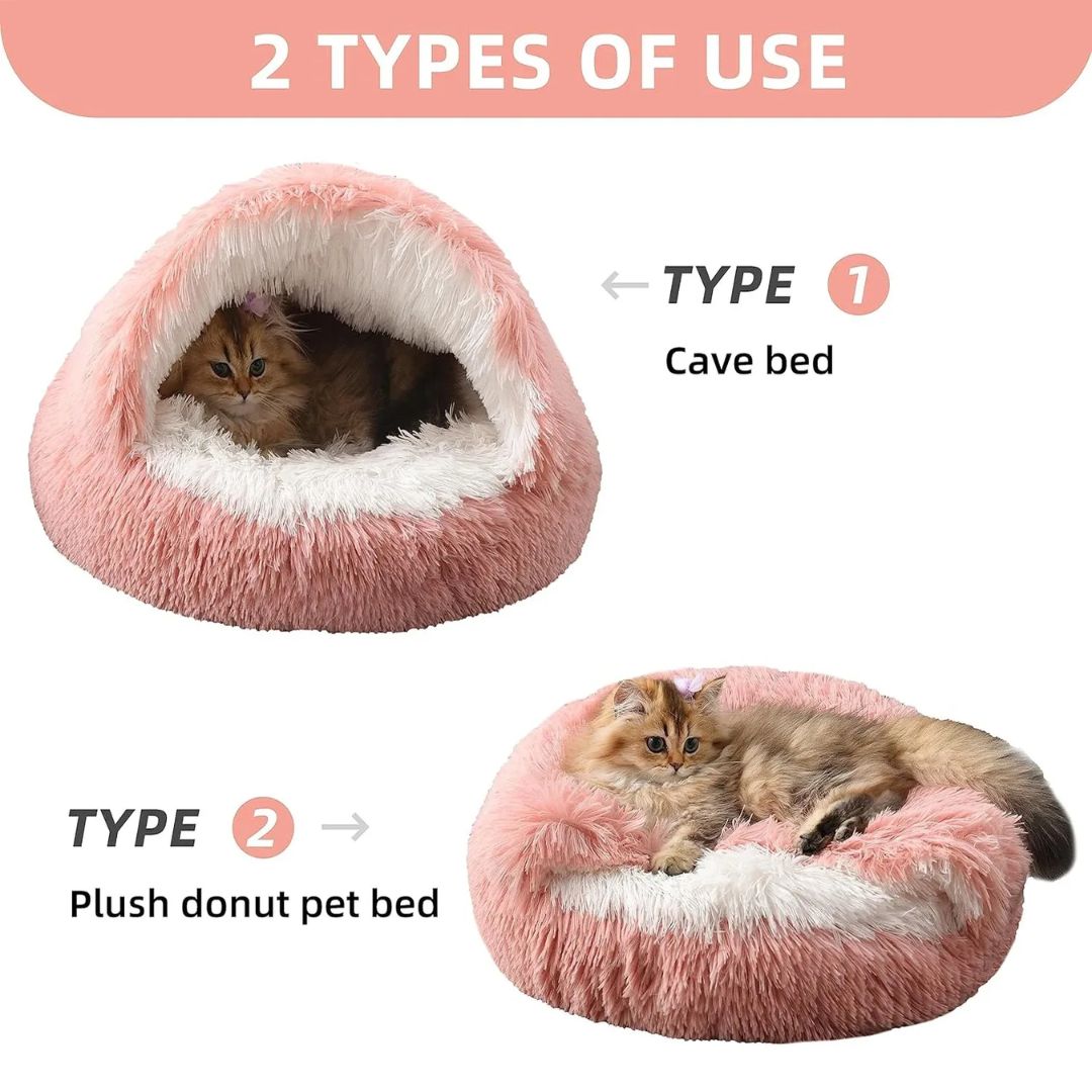 Soft Cat Cave Bed - 2 in 1 Pet Sleeping Cushion